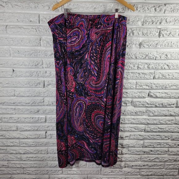 Catherines Anywear Womens Skirt 1X Plus Midi Purple Pink Paisley PAI57E - Picture 1 of 7